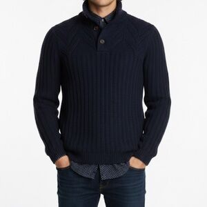 Ted Baker Glaston Navy Blue Pullover High Button Ribbed Preppy Sweater Size 2xl